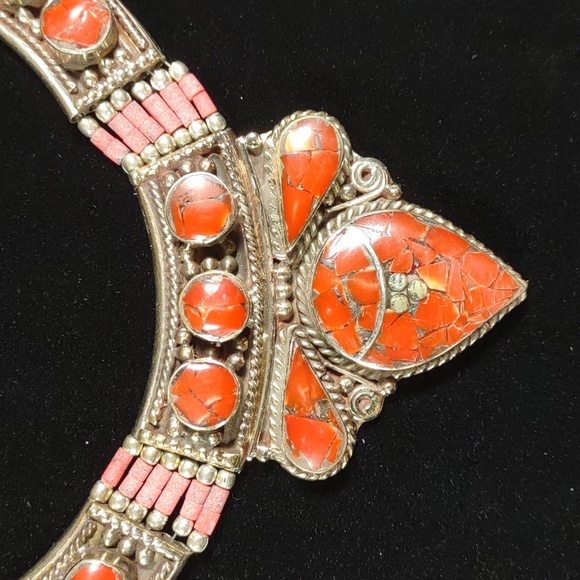 Artisan Crafted Silver/Stone Collar Style Necklace - Picture 2 of 5